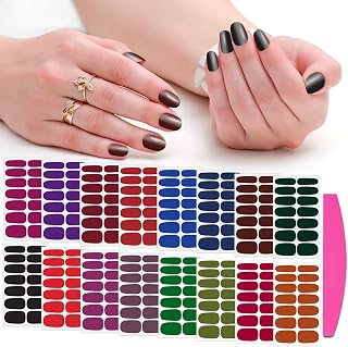 SILPECWEE Nail Polish Strips, 16 Sheets Dark Nail Polish Stickers Full Nail Wraps Self Adhesive Nail Stickers Gel Nail Strips Fingernail Nail Art Sticker Nails for Women with Nail File