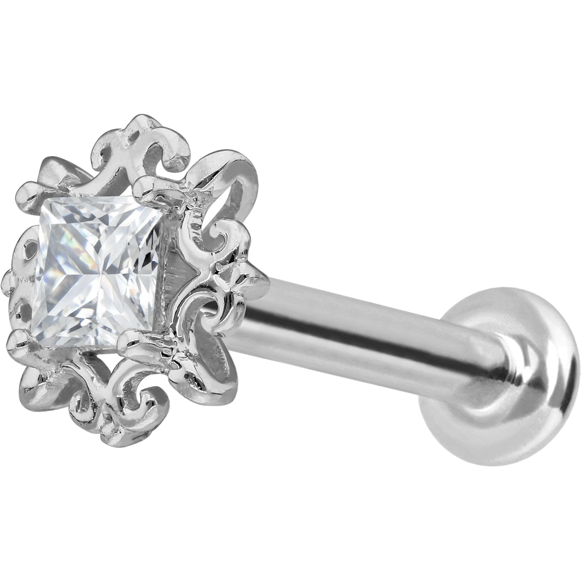 PIERCINGLINE Piercing Stecker 14 Gold Labret mit Innengewinde MOISSANIT-QUADRAT + ORNAMENTE 585er Gold - Roségoldfarben, Goldfarben, Silberfarben
