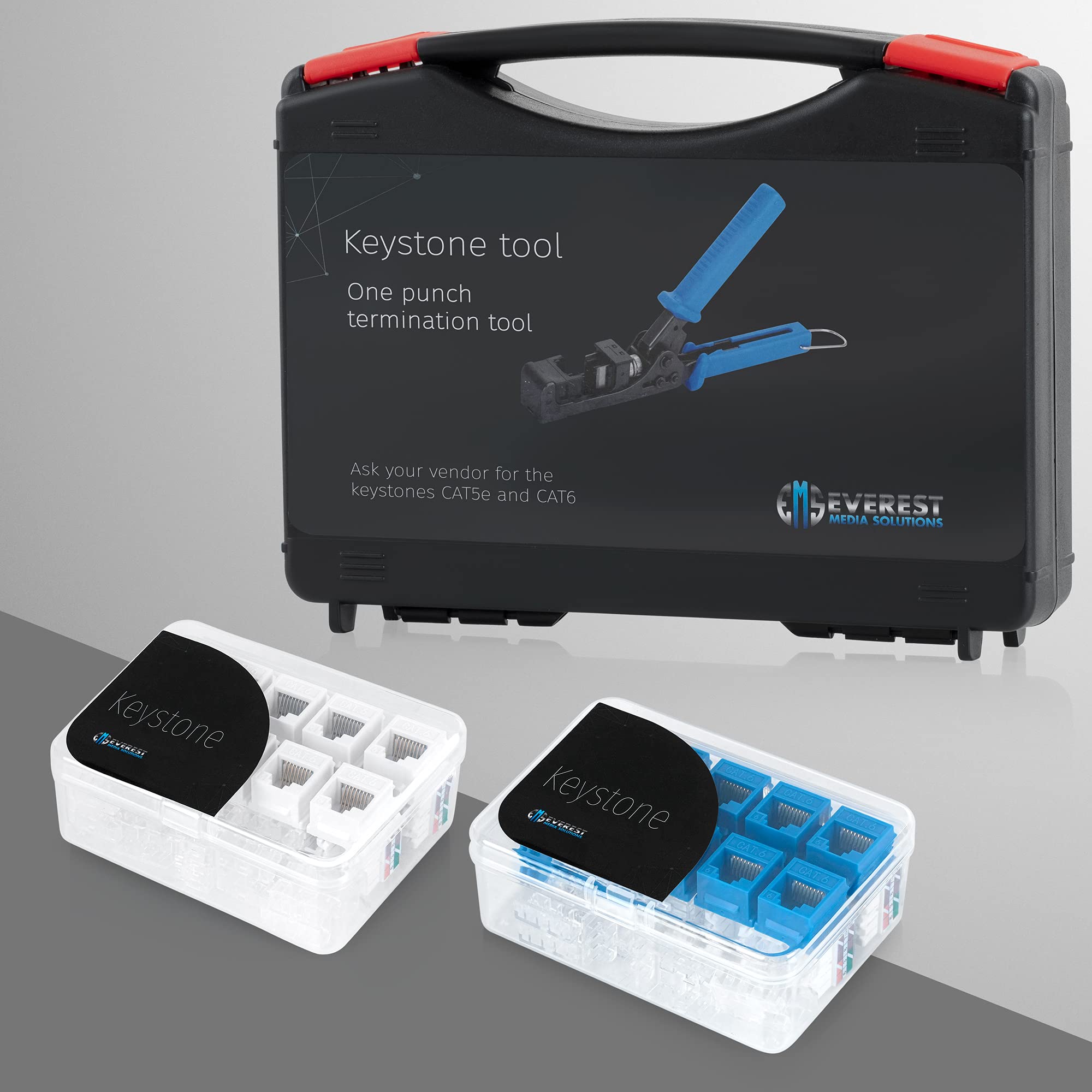 EMS easyJACK - Speed Termination Tool Kit - With 10 Blue & 10 White Cat6/5e Keystone Jacks - Compatible Only with Everest Media RJ45 UTP Female Connectors