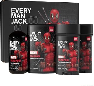Deadpool Body Set - Perfect for Every Guy & Marvel-Lover - Bath and Body Marvel Gift Set with Clean Ingredients & Incredible Scents - Includes Body Wash, Shampoo & Deodorant 2-Pack
