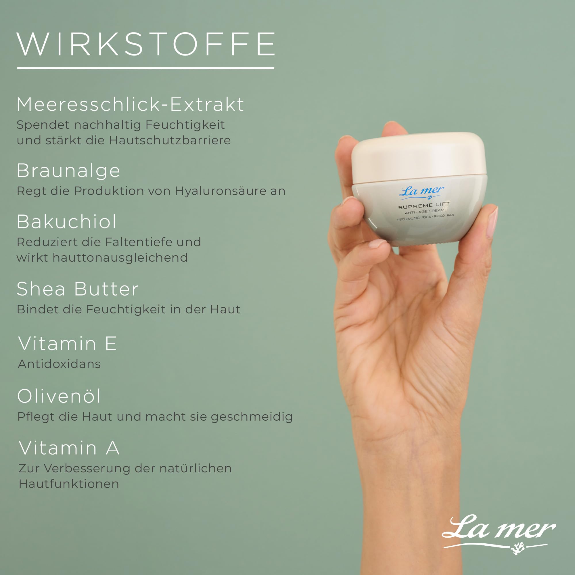 La mer Supreme Lift Anti-Age Cream Reichhaltig - Verbesserte Rezeptur und neuer Look - Reichhaltige Gesichtspflege für trockene Haut - Reduziert Faltentiefe und regeneriert UV-geschädigte Haut - 50 ml