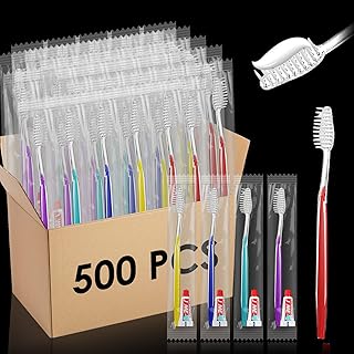 500 Set Disposable Toothbrushes with Toothpaste, Individually Wrapped Travel Toothbrush Bulk for Homeless Nursing Home She...