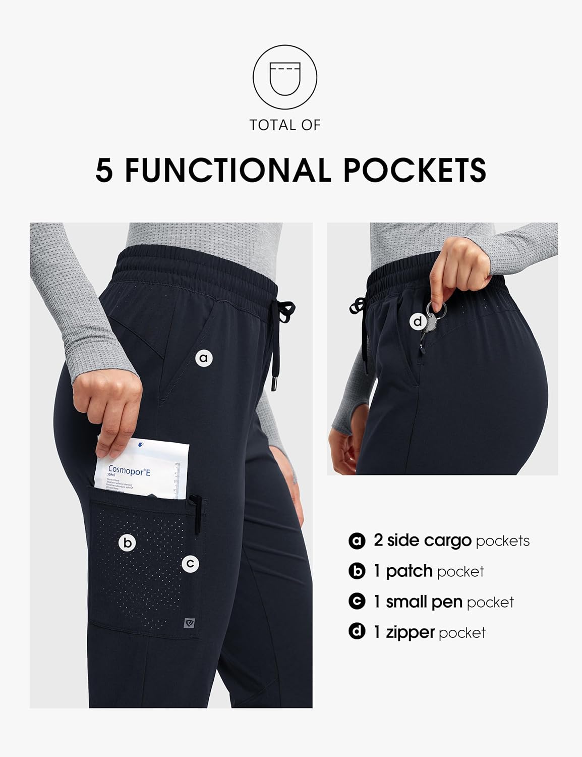 High Waisted Jogger Scrub Pants for Women with 5 Pockets Drawstring Medical Work Pants Breathable - Image 5