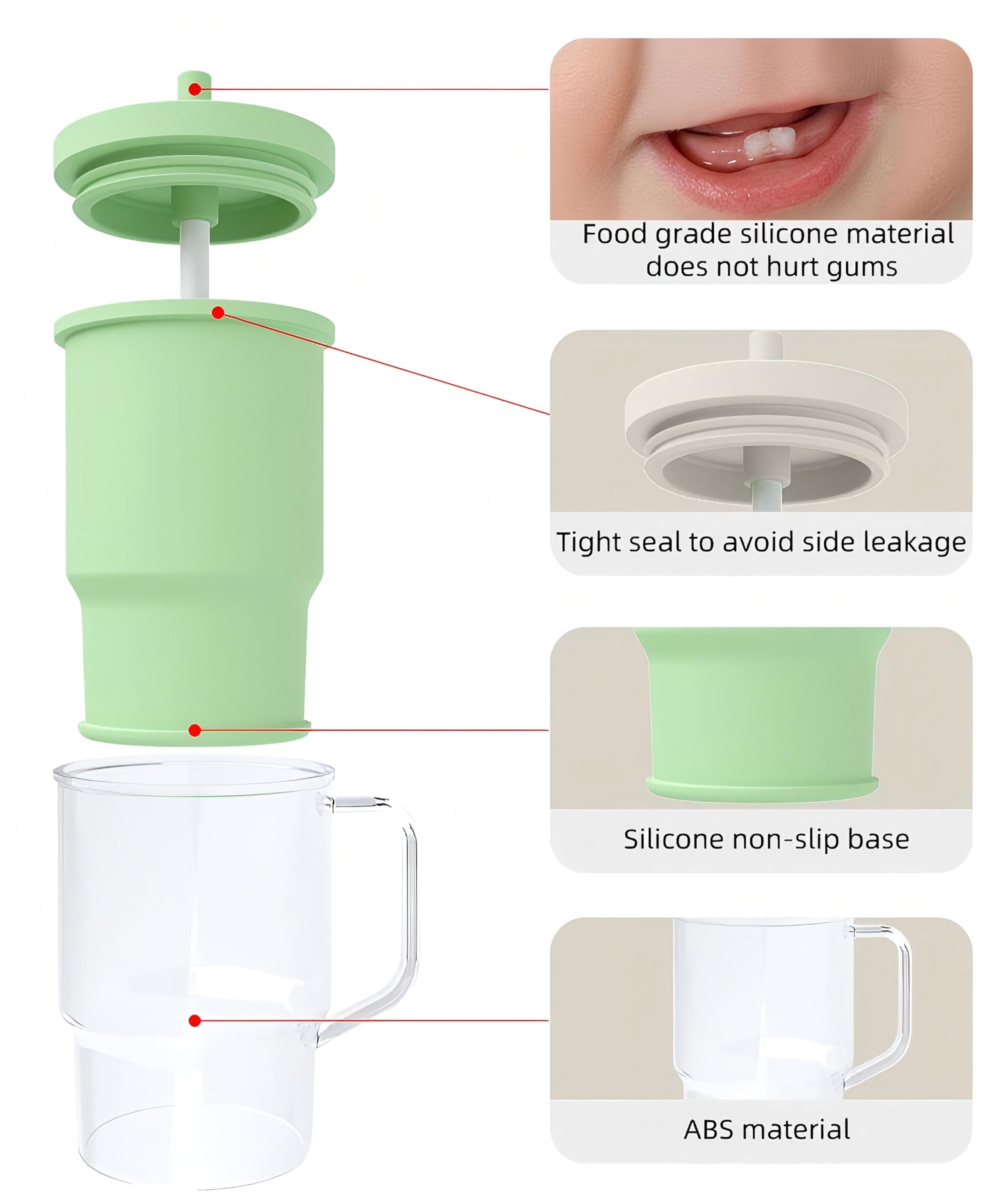 Ealloo Silicone Sippy Toddlers Cup with Handle & Reusable Silicone Straws for Kids ABS Baby Training Cup with Soft Spout Heat-Resistant, Leak-Proof, Sweat &Spill Proof, No Spill Flip-It 8.8oz (Green)