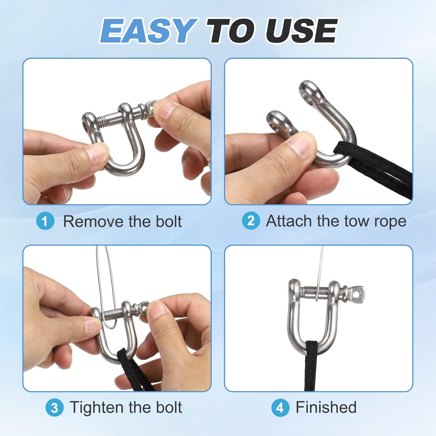 PATIKIL D Ring Shackles, (7/16" 11.7mm, 2 Pcs), 304 Stainless Steel Safety D Screw Pin Shackle Heavy Duty Mini Bow Clevis, Suit for-Outdoor/Chain/Boat/Sailboat/Rigging/Marine/Camping