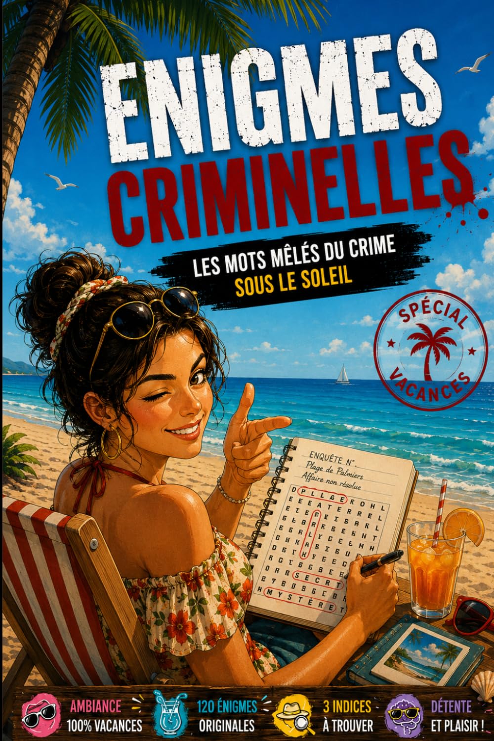 Énigmes criminelle: 120 Mots Mêlés Criminels d'Été et Jeux de Logique pour Adultes | Carnet de Vacances avec Messages Secrets à Décoder