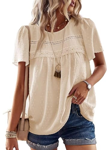 Falechay Womens Summer Tops Crewneck Short Sleeve Shirts Casual Chiffon