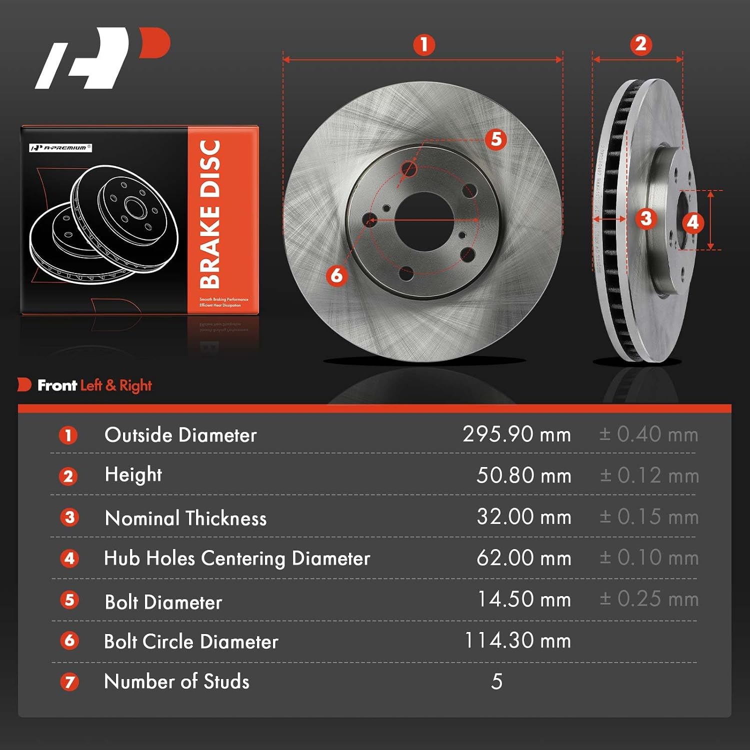 A-Premium 11.65 inch (296mm) Front Vented Disc Brake Rotors Compatible with Select Lexus Models - GS300 1993-2005, GS400 1998-2000, GS430/IS300 2001-2005, LS400 1993-1994, SC300, SC400， SC430， 2-PC