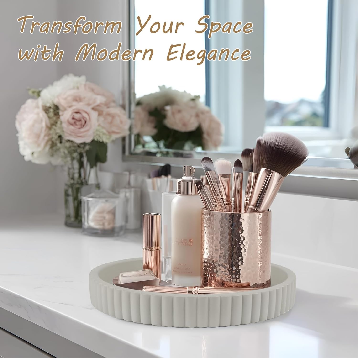 Round Decorative Tray for Coffee Table Decor-Modern Home Decor Tray-Concrete Coffee Table Serving Tray-Centerpiece Table Tray-Ottoman,Vanity, Bathroom, Kitchen,Dresser (Gray) - Image 5