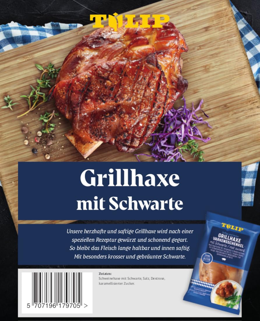 TULIP 6x 600 g Grill-Haxe + Beutel | Tafelfertig Gegart Vakuumverpackt Kross | einfach im Backofen zubereitet in ca. 30-40 Minuten | Schinkeneisbein und Schweinshaxe ohne Kühlung
