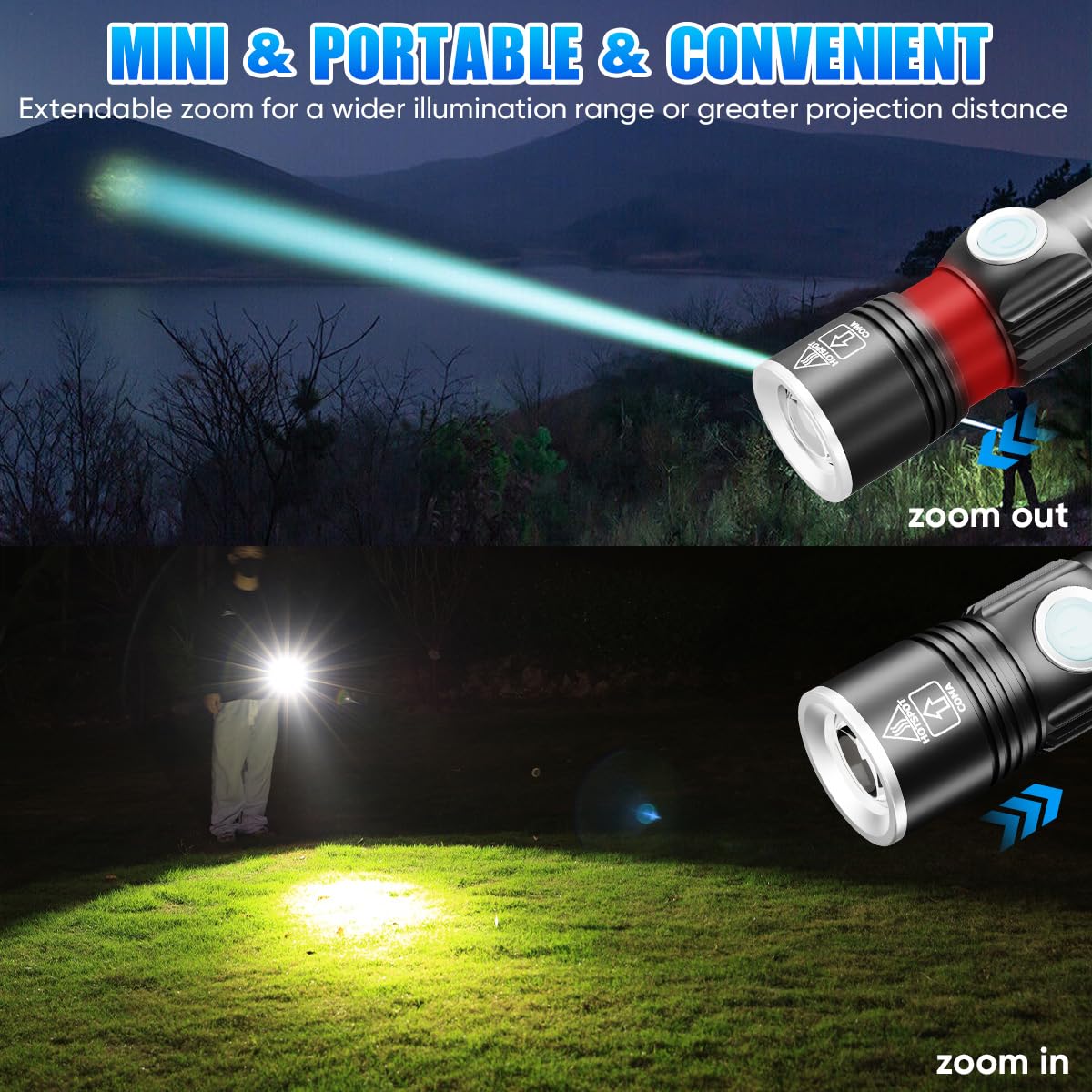 Marhynchus 5000LM Torcia a LED Torcia USB Ricaricabile IPX4 Torcia Impermeabile in Lega di Alluminio 6 Ingranaggi Torcia Luminosa Rossa e Bianca per la Casa Viaggi All'aperto Campeggio
