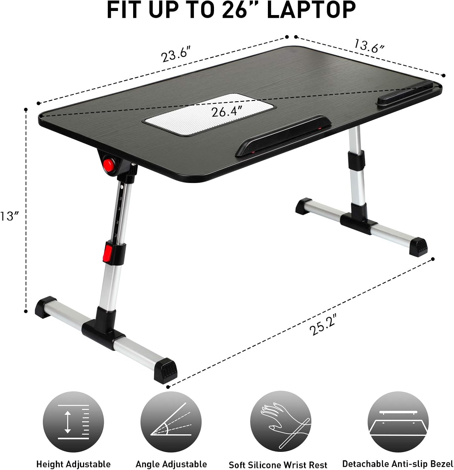 One-Day Sale: Up to 80% Off Portable Laptop Bed Table, Adjustable Standing Laptop Desk, Foldable Laptop Table Stand for Working/Reading/Eating on Sofa Floor(Large/Black)