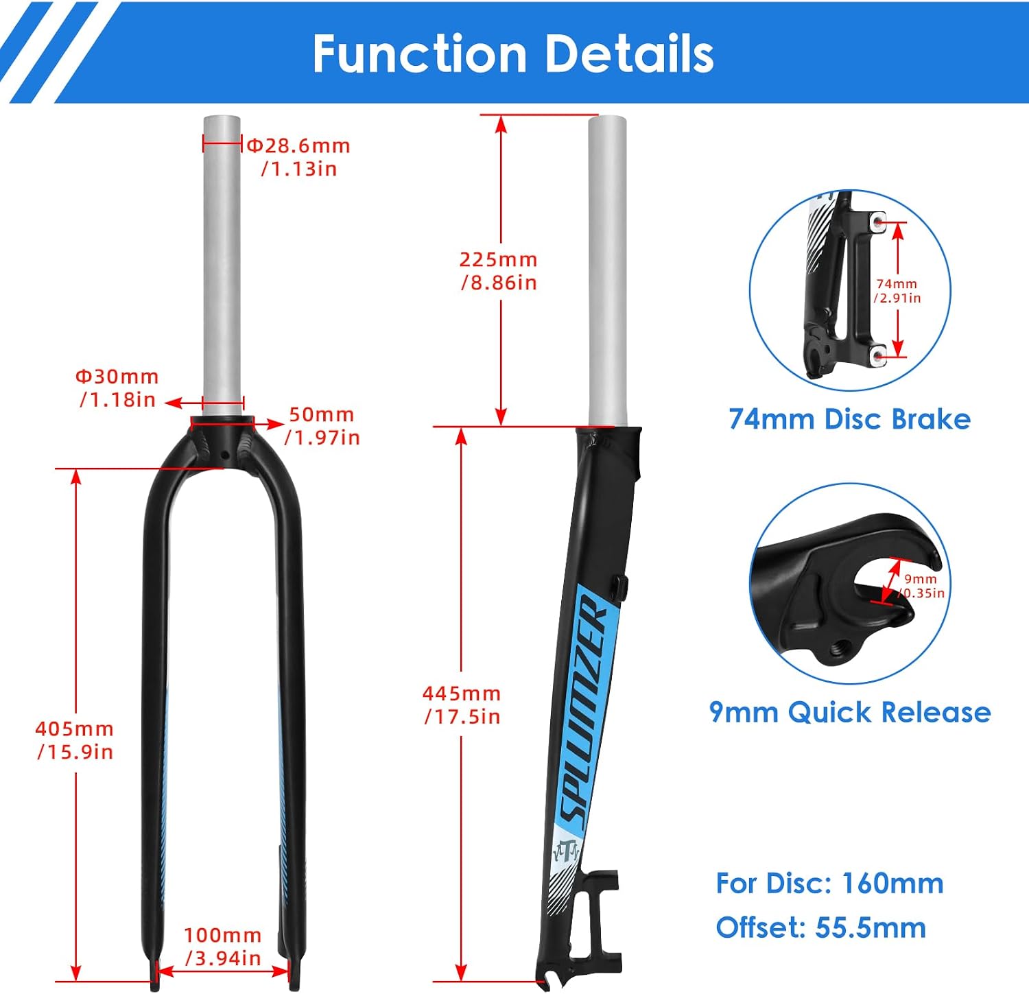 26/27.5/29 inch Mountain Bike Rigid Forks, Rigid Disc Brake MTB Fork, 1-1/8" Threadless Straight Steerer Superlight Mountain Bike Rigid Front Fork Aluminum Alloy 9mm QR Bicycle Fork