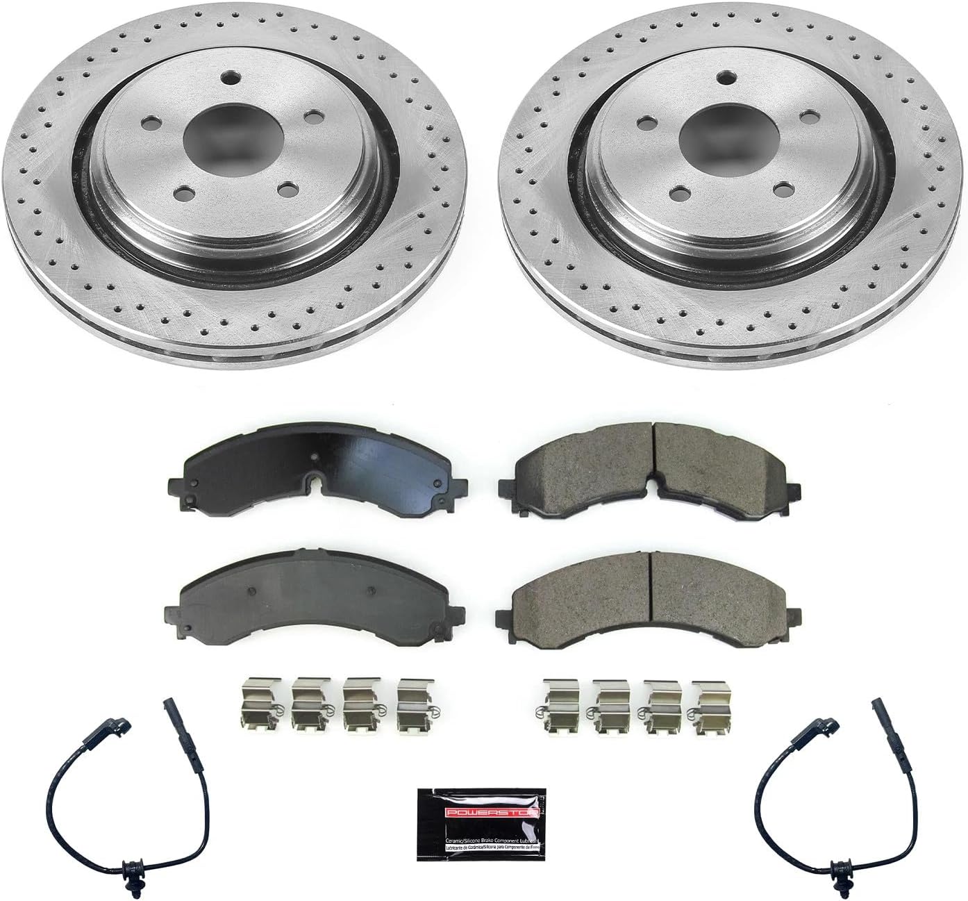 PowerStop Rear Brake Kit For Chevrolet Silverado 2500 HD 2020-24 |Silverado 3500 HD 2020-24 |GMC Sierra 2500 HD 2020-24 |Sierra 3500 HD 2020-24 - Disc Rotors & Ceramic Brake Pads Replacement, KOE8713