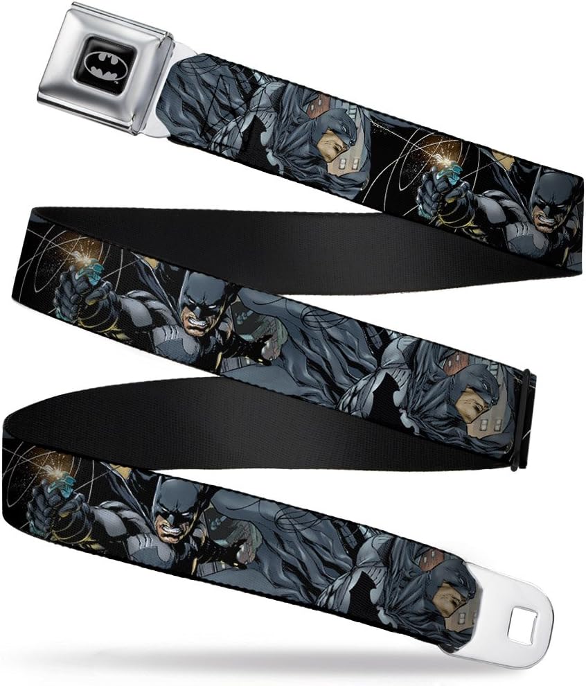 Buckle-Down Men's Seatbelt Belt Kids, new Batman shooting/jumping Poses Grays 1.0" Wide-20-36 Inches