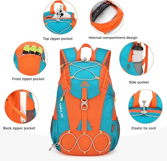 GES 20L Hiking Backpack for Men & Women - Lightweight, Waterproof Daypack with Rain Cover - Durable Rucksack for Travel, Camping, Trekking, Cycling, Hiking, School & Work (Orange)