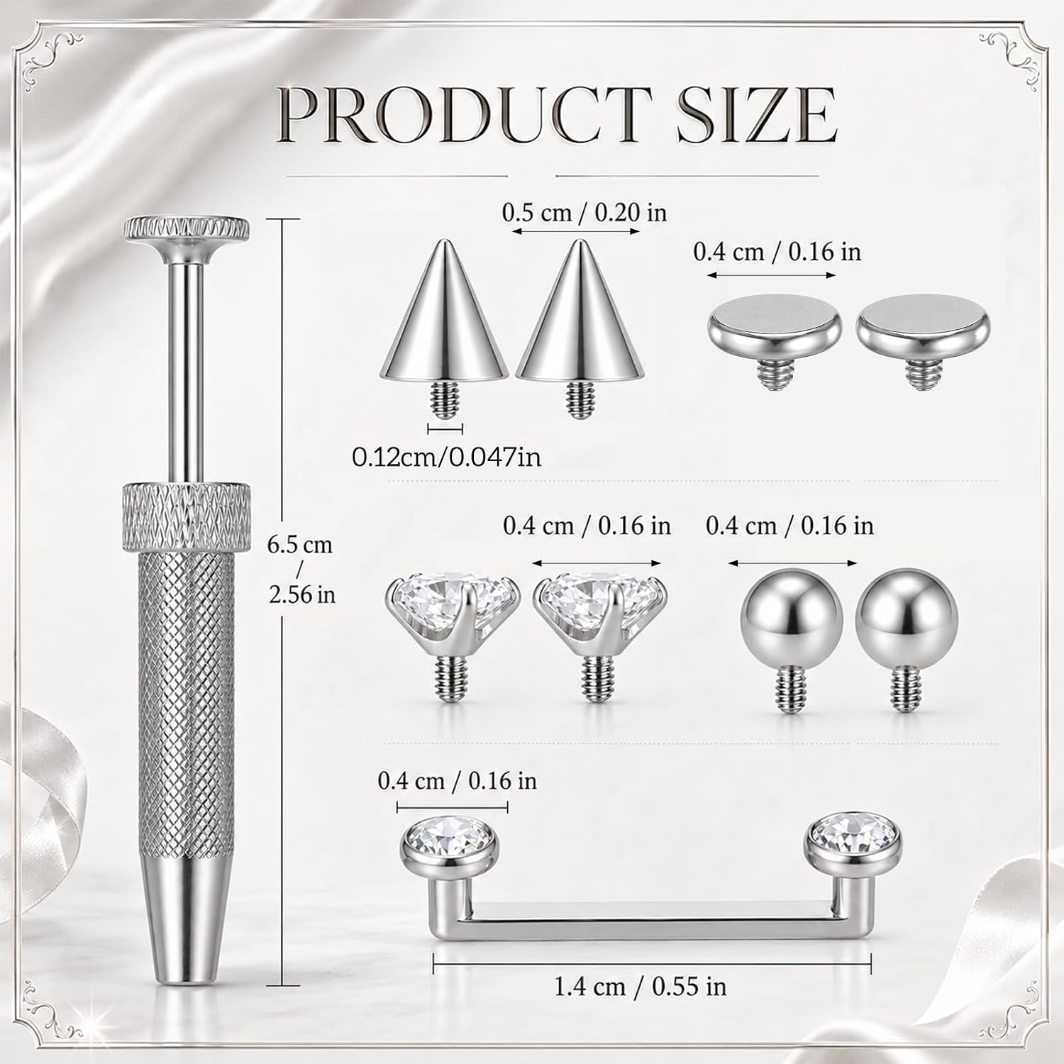 14G Titanium Surface Piercing Jewelry with 8 Replacement Balls&Grabber Tool image 2