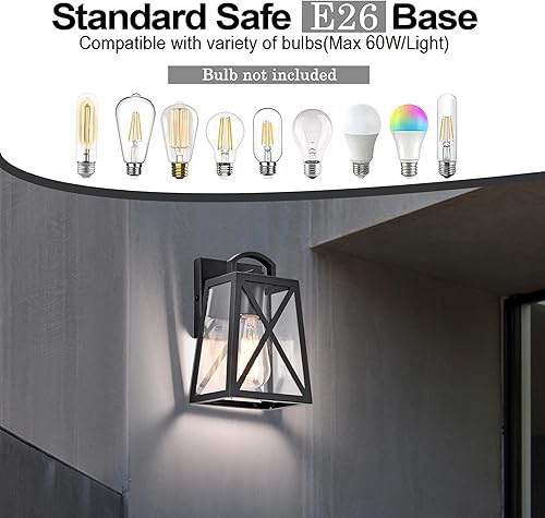 Miniatura 8 de Lámpara de pared negra mate para exteriores, impermeable, con pantalla de vidrio transparente, iluminación moderna para patio, casa, garaje, puerta