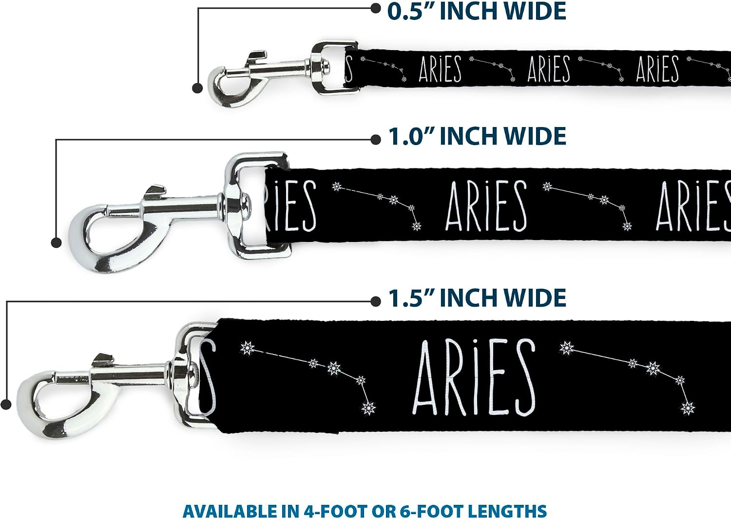 Dog Leash Zodiac Aries Constellation Black White 6 Feet Long 1.0 Inch Wide