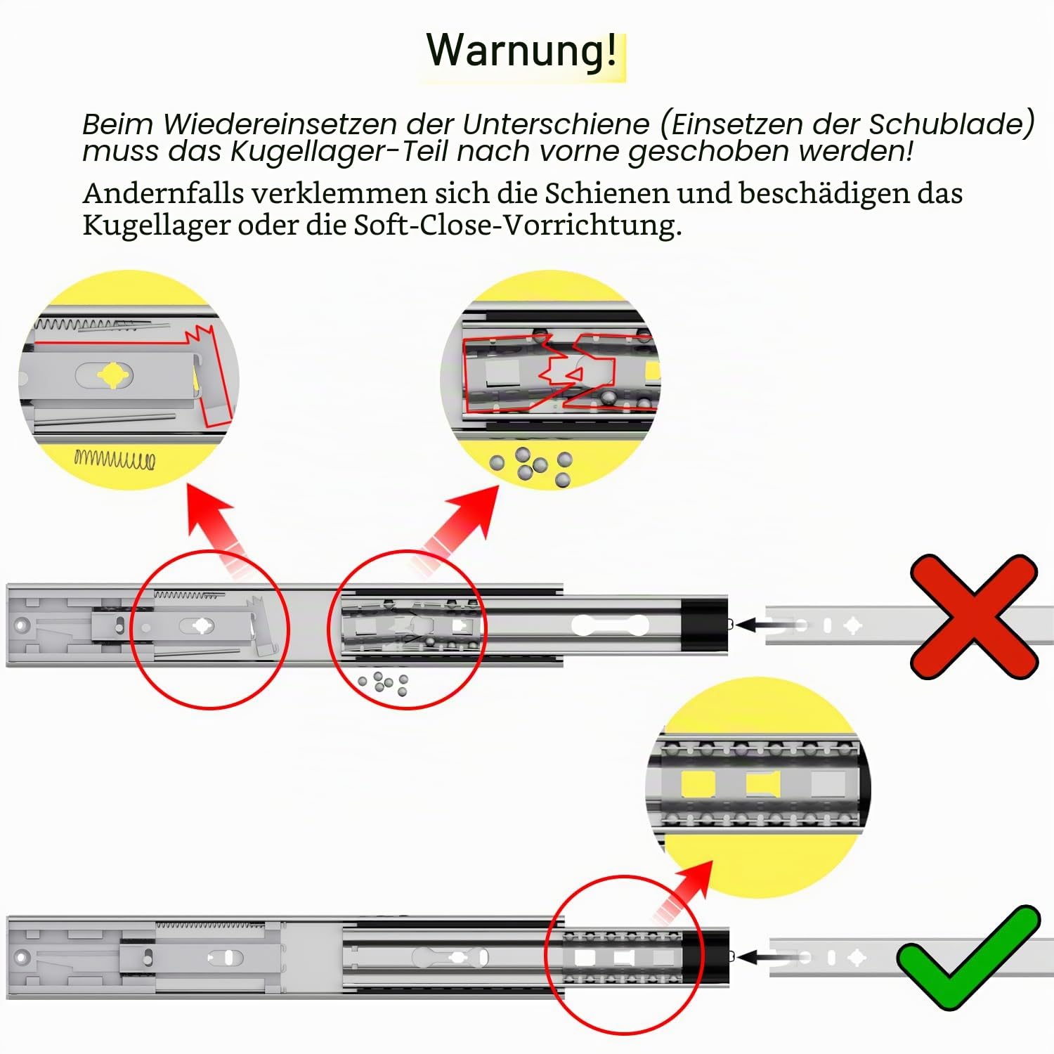 VADANIA SoftClose Schwerlast Schubladenschienen 600mm 98kg Tragfähigkeit Kugelgelagerten Vollauszug 3-teilig Seitenmontage 1 Paar