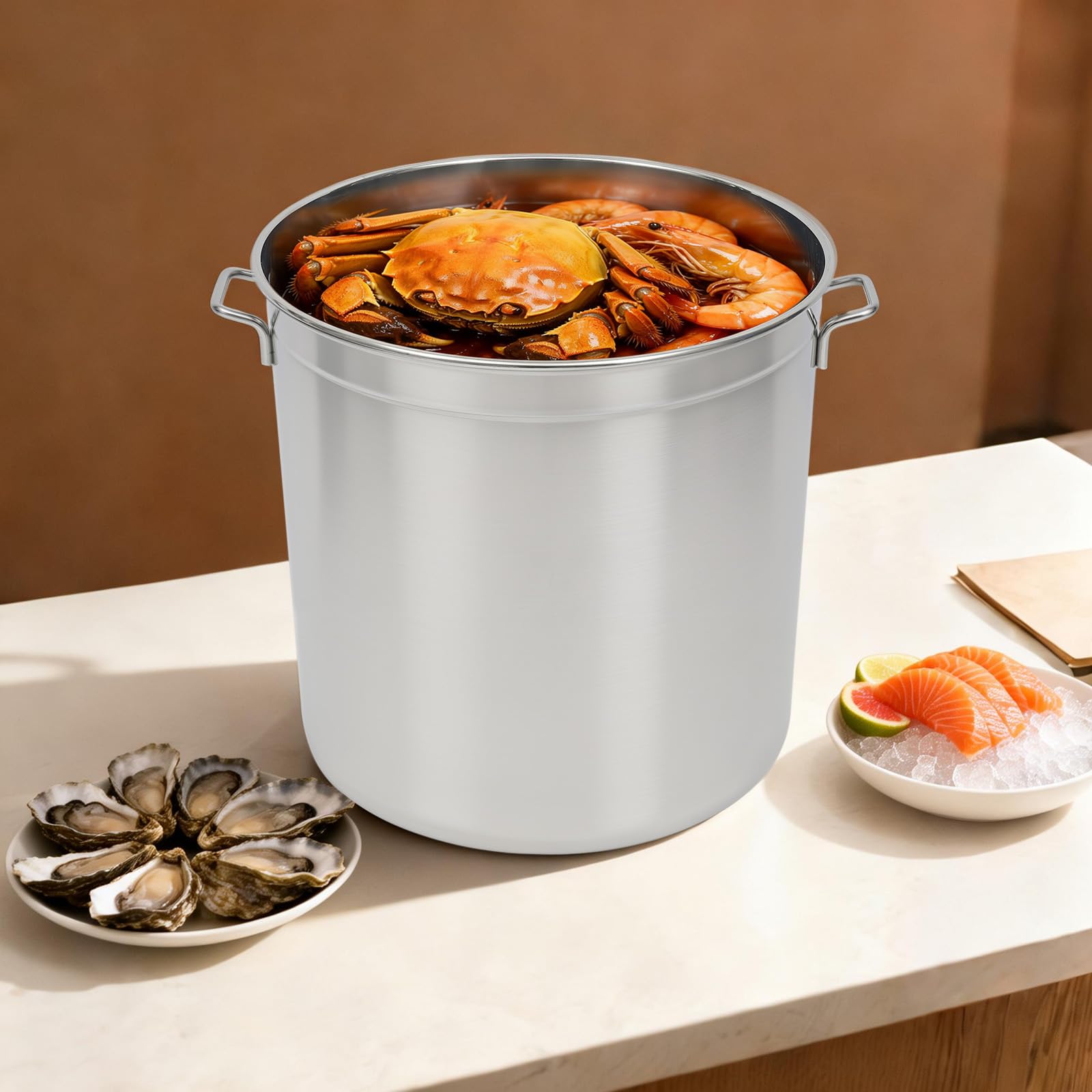 Pentola per zuppa in acciaio inox con coperchio e inserto a vapore, pentola a induzione da 50 l, in acciaio inox, per uso commerciale, grande cucina, campeggio