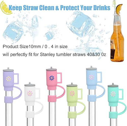 Miniatura 5 de GLBEAR 6 tapas de popote para copa Stanley, cubierta de popote de silicona compatible con vaso Stanley de 30 y 40 onzas con asa, tapa de 0.394 in