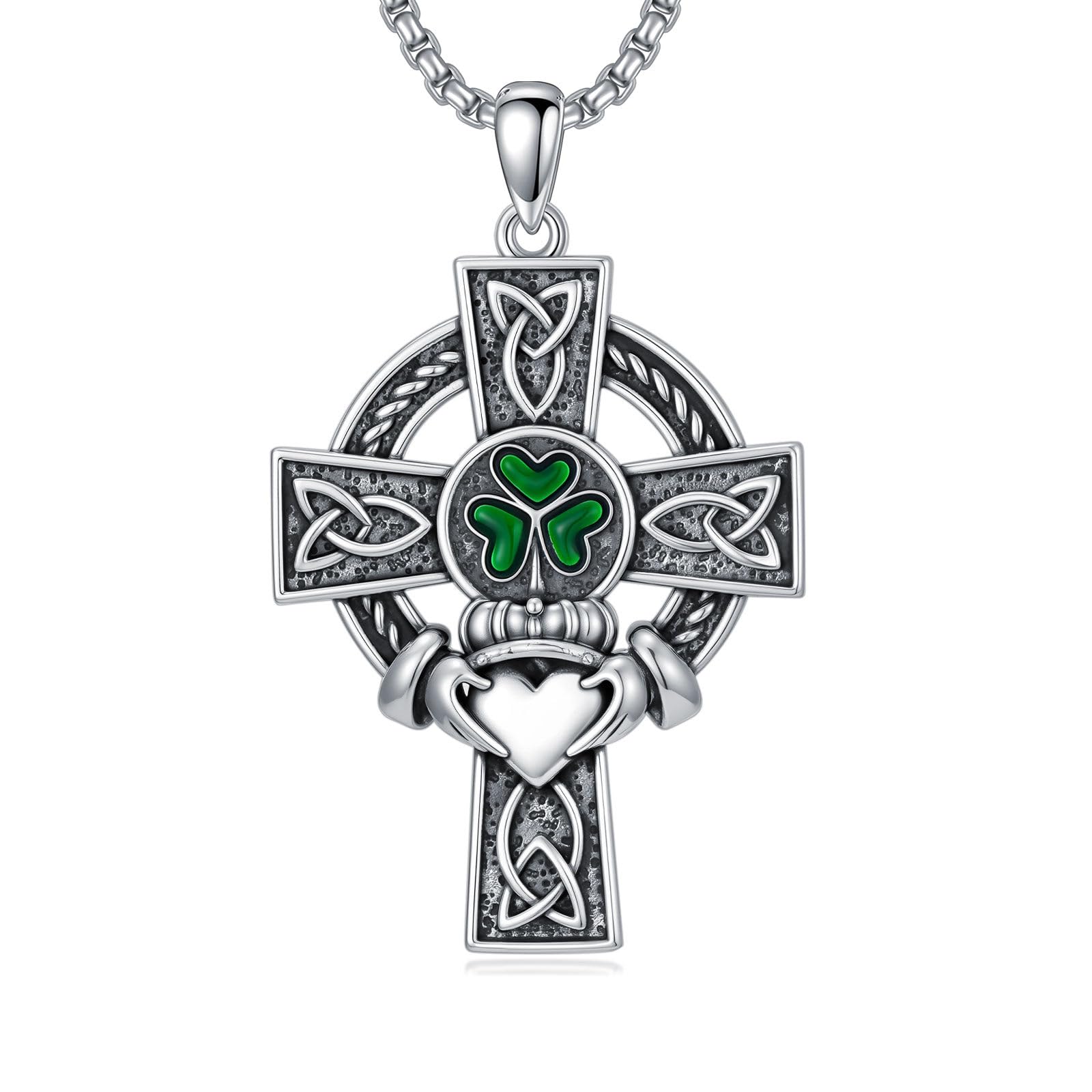 925 Sterling Silver Cross Pendant Necklace for Men Women Amulet Necklace Protection Jewelry Religious Gifts(With Gift Box)