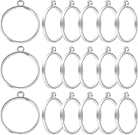 30pcs Silver Round Open Back Bezel Pendants - Blank Hollow Frames for DIY Resin Jewelry, Pressed Flower Crafts & Custom Charms