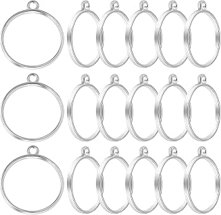 30pcs Silver Round Open Back Bezel Pendants - Blank Hollow Frames for DIY Resin Jewelry, Pressed Flower Crafts & Custom Charms