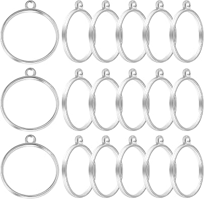 30 Pieces Round Open Back Bezel Pendants Metal Hollow Frame Charms Blank Geometric Frame Molds for DIY Pressed Flower Resin Crafts Jewelry Making