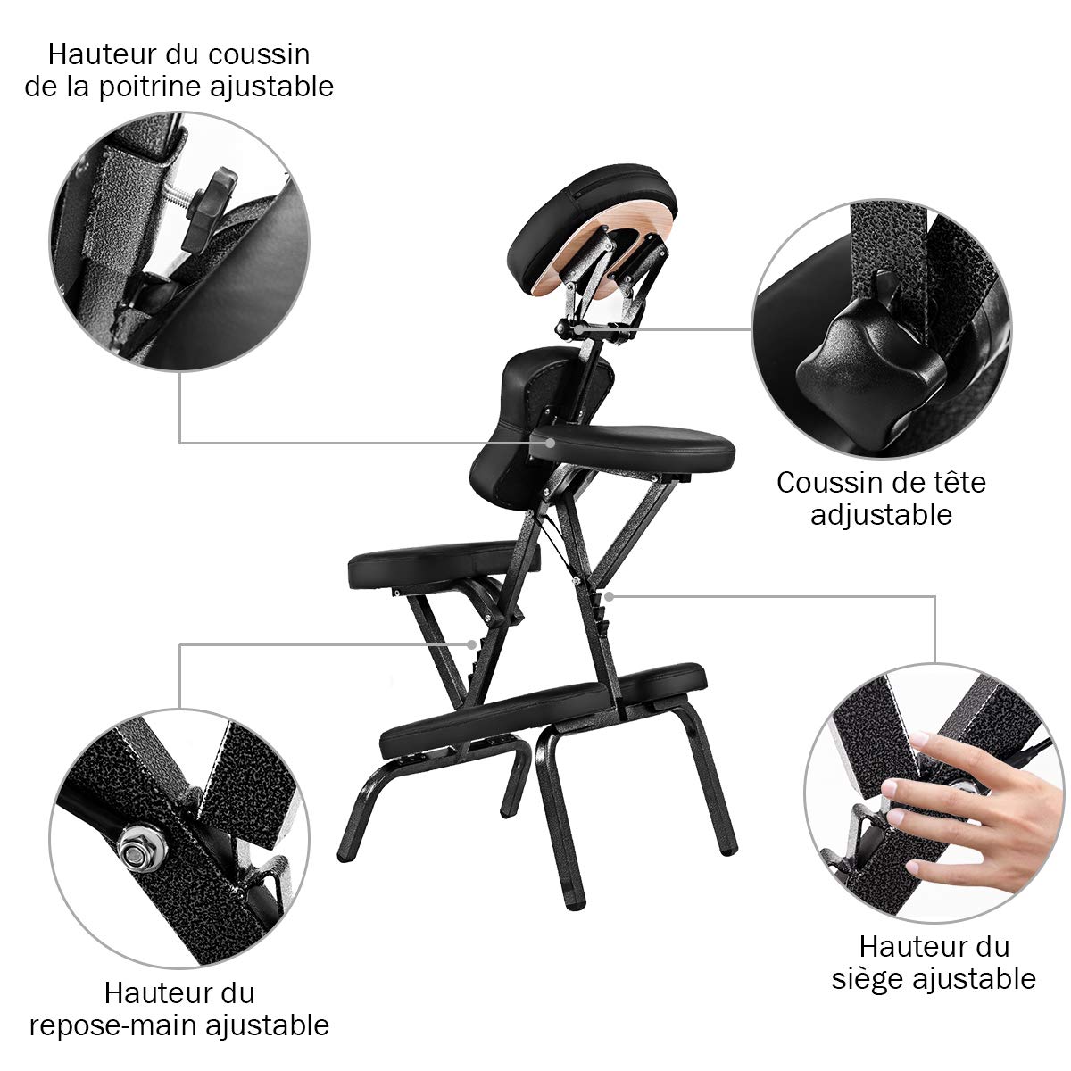 GOPLUS Chaise de Massage Pliable Hauteur Réglable 110-120CM Coussin Eponge Elastique Design Ergonomique Sac Transport 150KG Noir