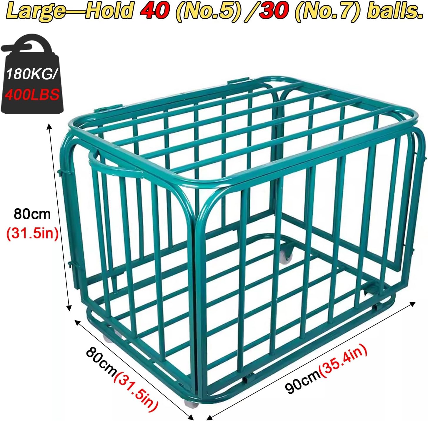 Commercial Basketball Cart Ball Rack Foldable, Mobile Football Storage Basket - Portable Volleyball Organizer Cage, for Soccer Field/Gymnasium/Clubs, Large Capacity Bal,Green-Hold 40 (No.5) Balls