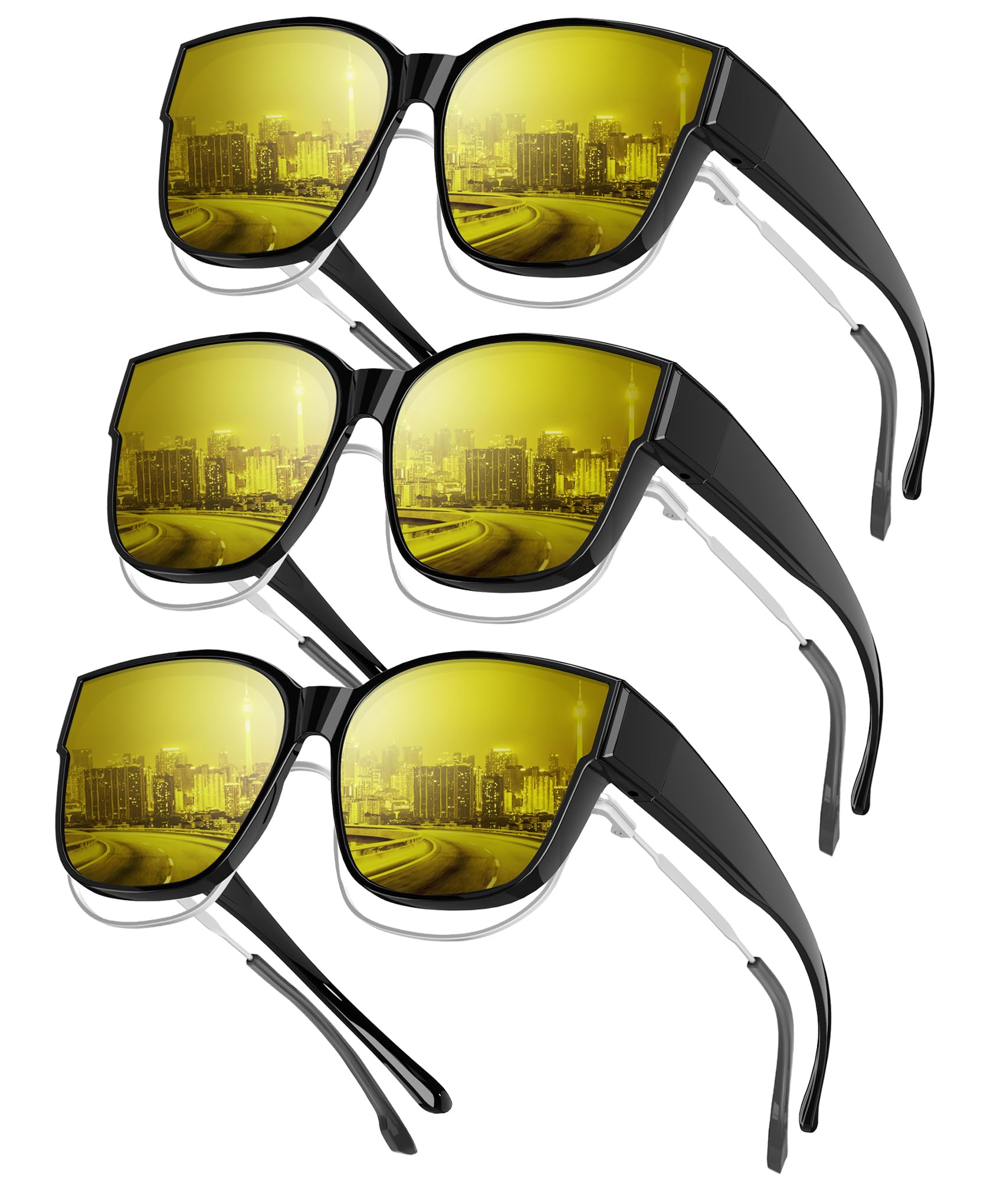 KALIYADI Night-Vision-Glasses Fit-Over-Glasses Wrap-Around Glasses: Anti Glare Night Driving Glasses for men women HD Lens