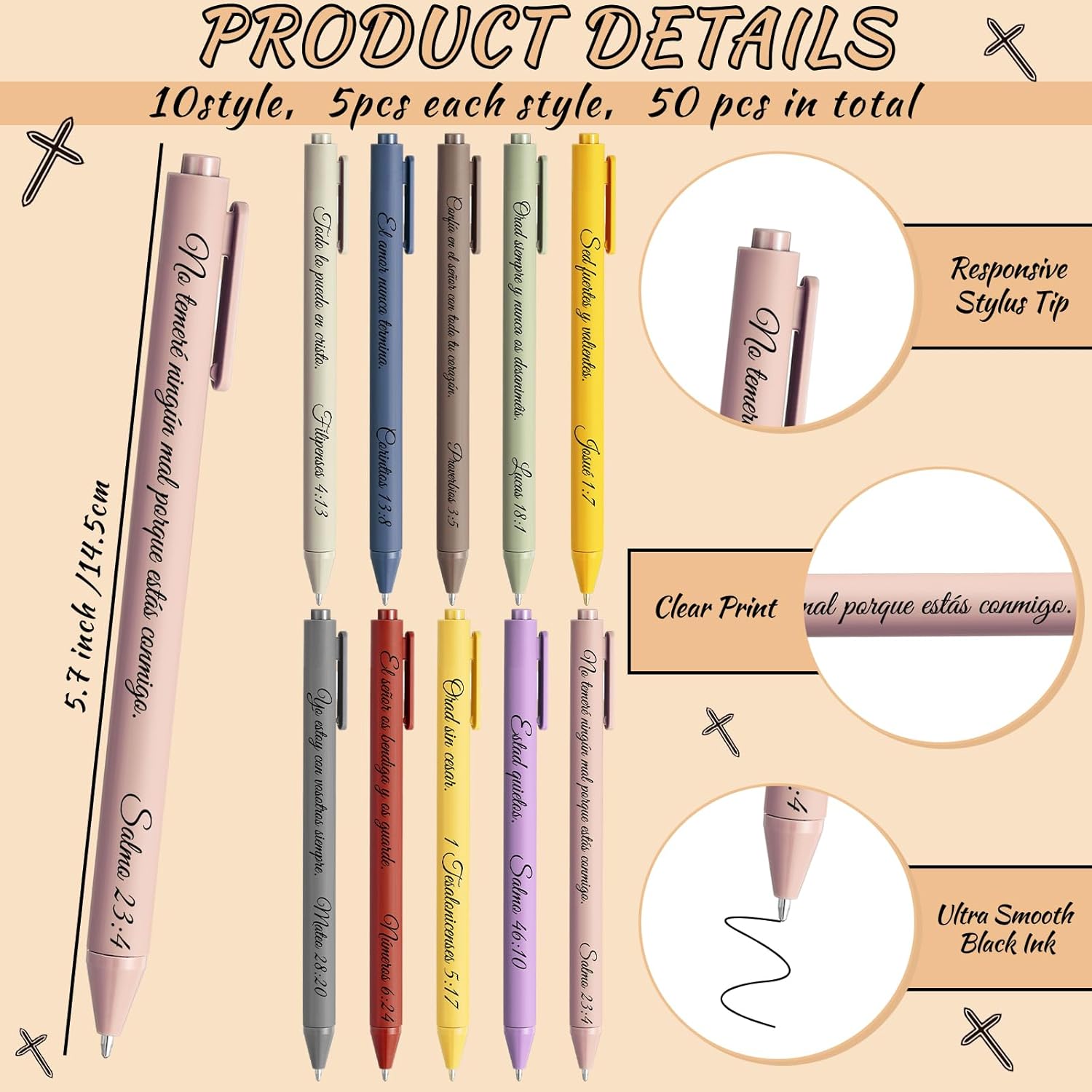 50 Set Spanish Christian Gifts Bulk for Women Bible Verse Ballpoint Pens Religious Bookmark God Bless You Regalos Cristianos Para Mujer En Espanol for Church Back to School Supplies Book Lover - Image 3