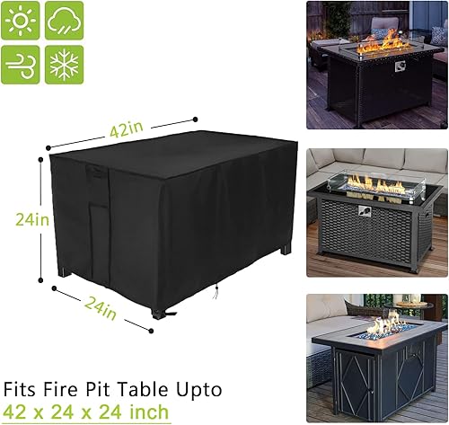 Miniatura 5 de Rilime Cubierta rectangular para hoguera de gas, impermeable, para fogata o mesa de fuego de gas, 42 pulgadas de largo x 24 pulgadas de ancho x 25