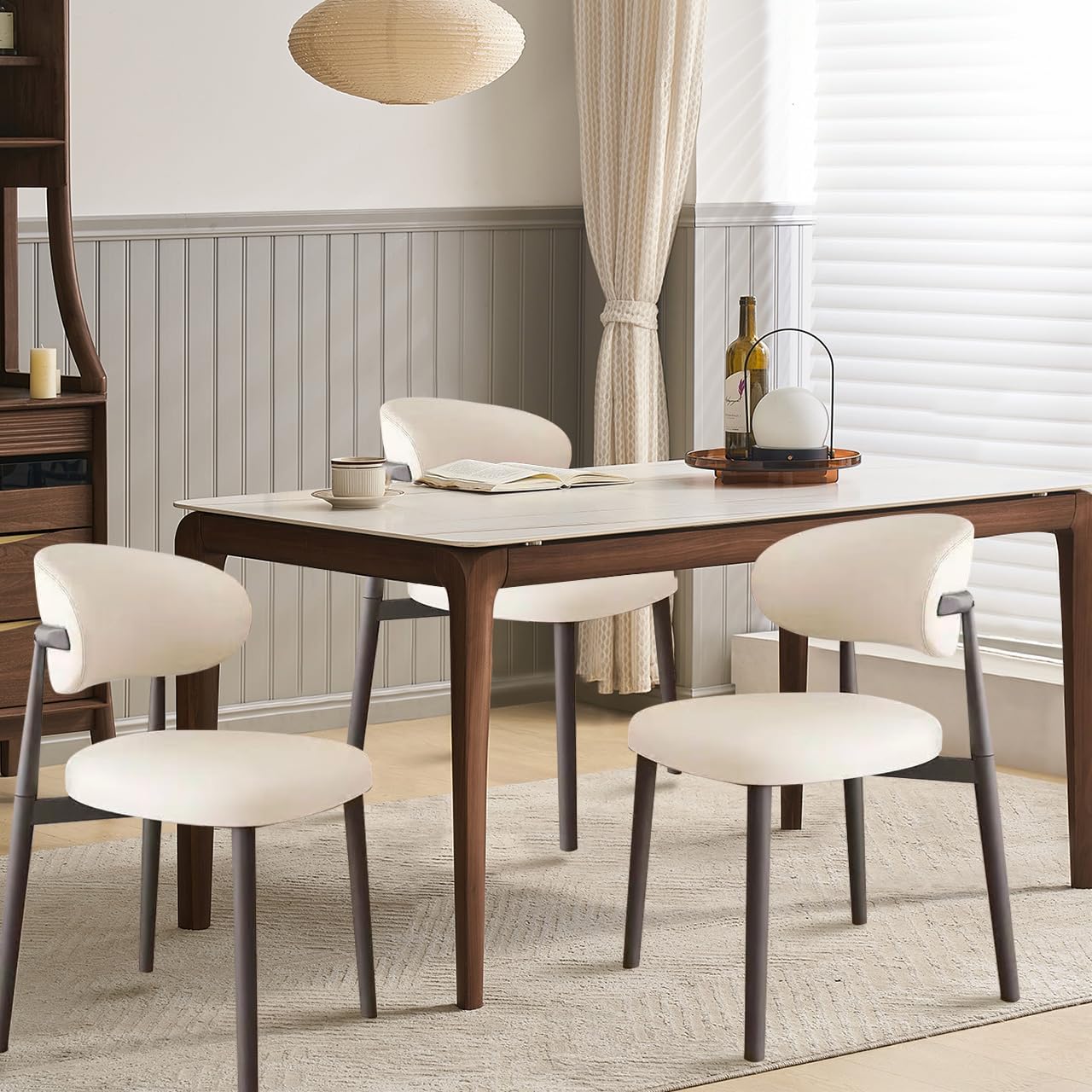 white dining chairs set of 2,modern and stylish pu - leather upholstered dining table and chairs, carbon steel material