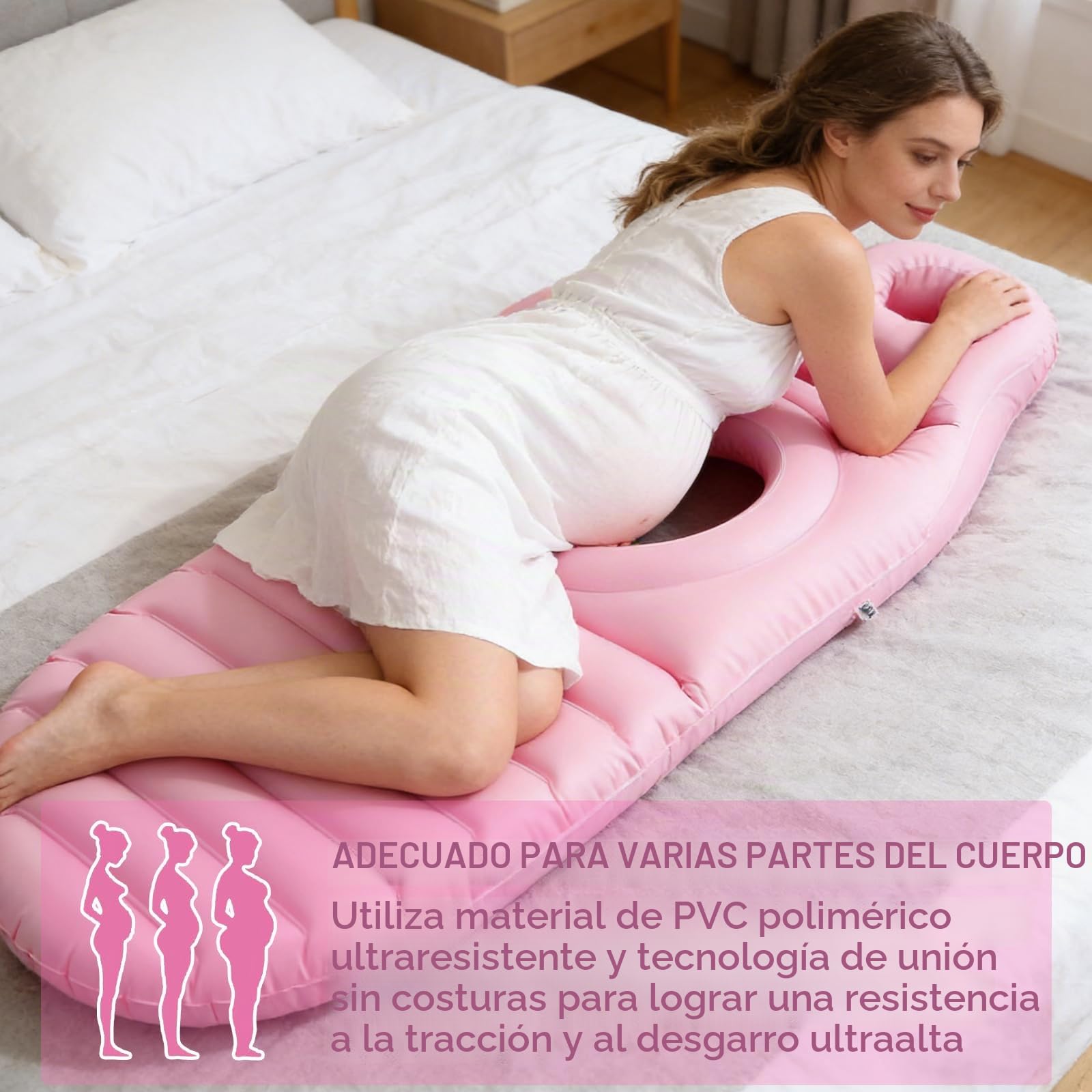 Almohada Inflable para El Embarazo, Almohada de Maternidad con Orificio para El Abdomen, Colchoneta de Yoga con Agujero, Cojin Embarazada PVC Espesante para Soporte Corporal Completo, Pink