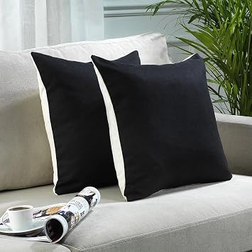 Solid Mix and Match Cushion Cover with 2 Color Combination Pillowcase with Invisible Zipper Set of 2 Pieces for Chair Couch Bedroom & Livingroom Decor Pillowcase 18"x18" Cream-Black