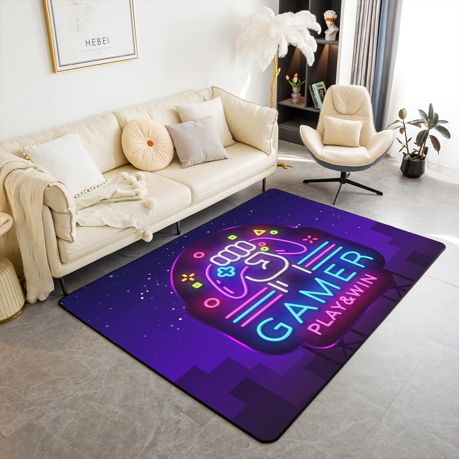 Erosebridal Gamer Carpet,Purple Gaming Area Rug for Kids Boys Girls Teens Adult Game Accent Rug Set 3x5 Vintage Video Games Gamepad Indoor Floor Mat Bedroom Living Room Bedside Playroom Mult