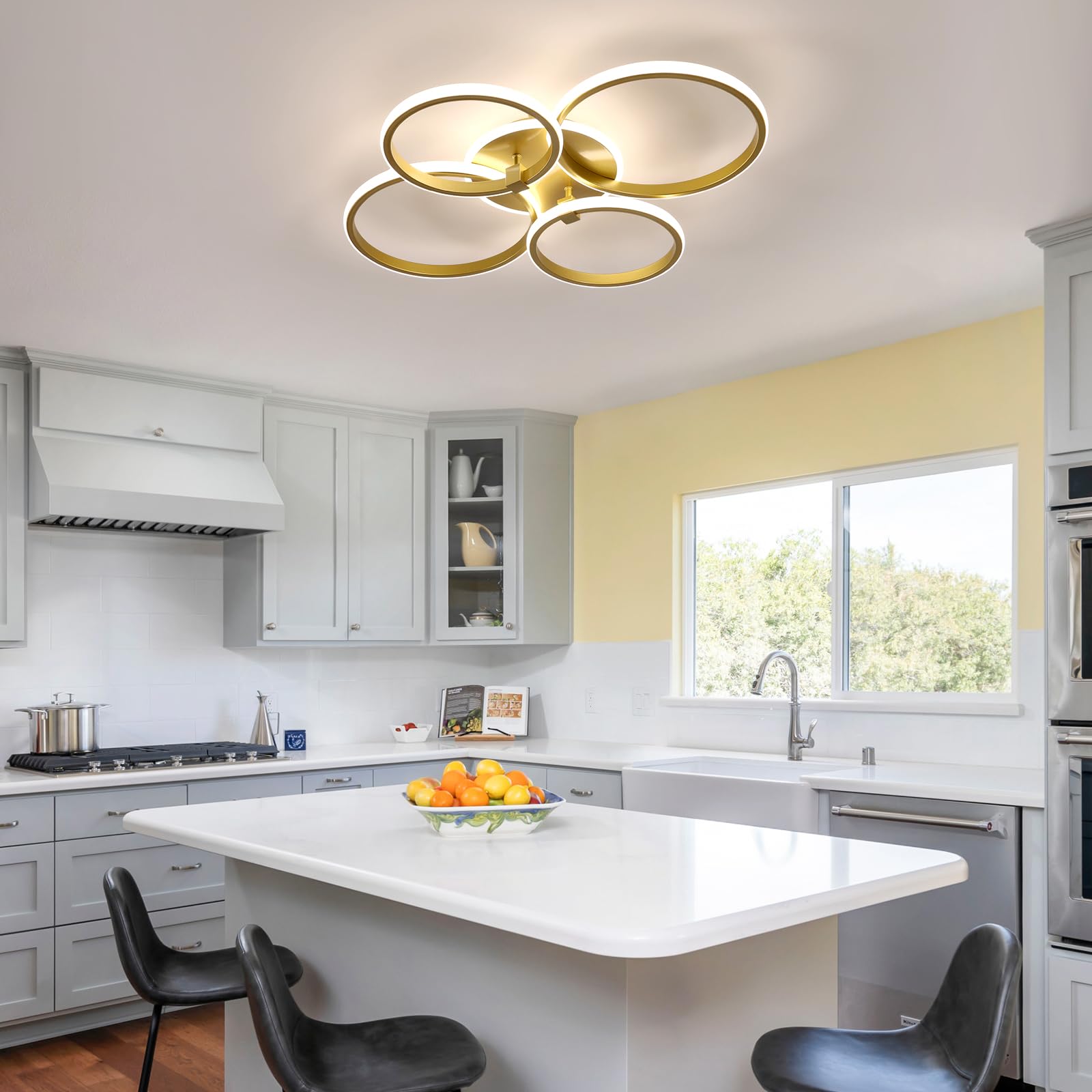 Comely Lamparas de Techo Moderno 36W, Plafon LED Techo Regulable | Con Mando a Distáncia, Luz de Techo Redonda Para Salón Dormitorio Cocina Habitación (69 * 58 * 9 CM), Dorado