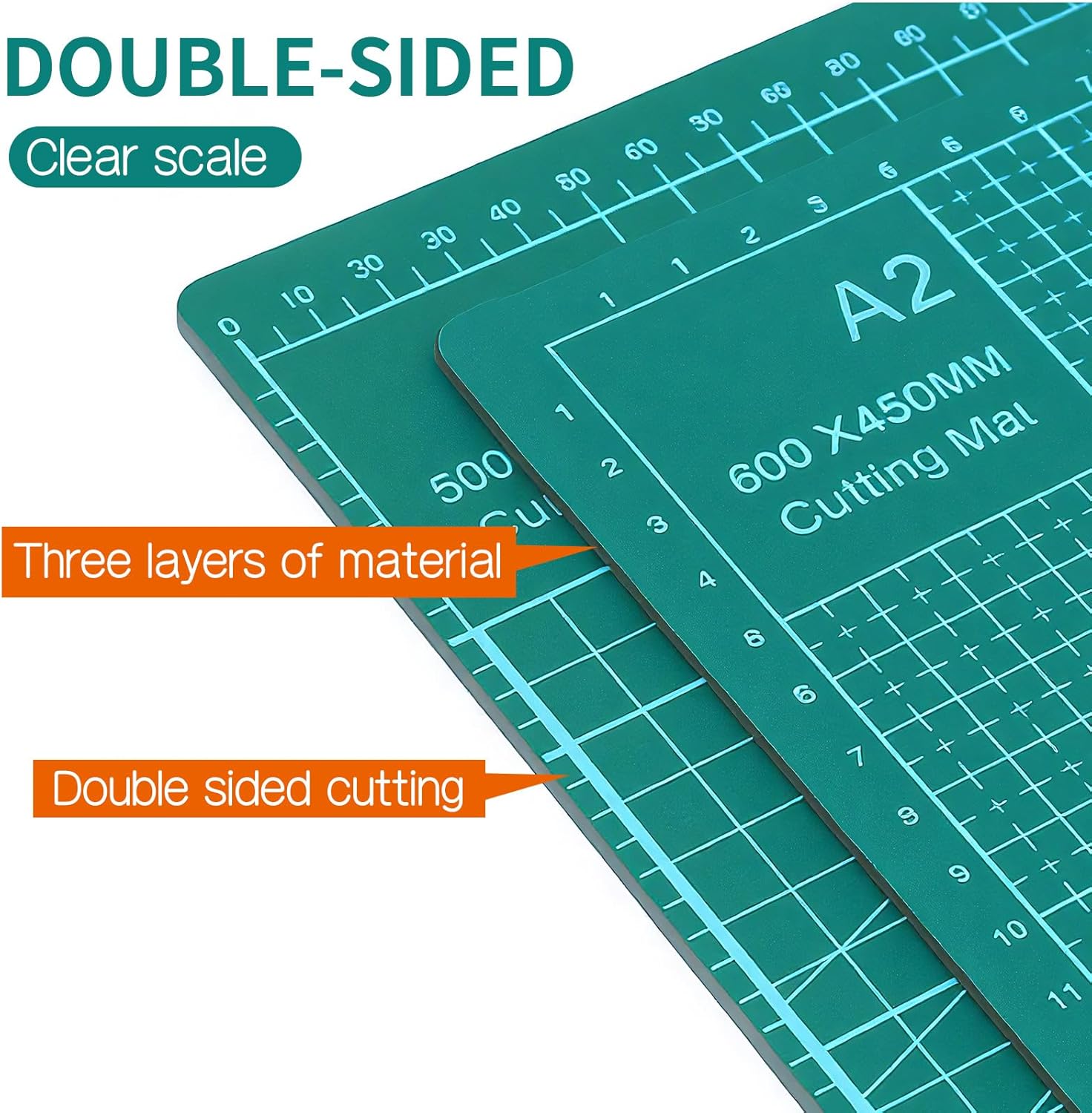 Nuanchu 2 Pcs 18" x 24" Self Healing Double Sided Cutting Mat with 2 Metal Engraving Pens, Non-slip PVC A2 Sewing Mat for Crafts, Table Cutting Board for Fabric Leather Quilting Modeling Hobby Project