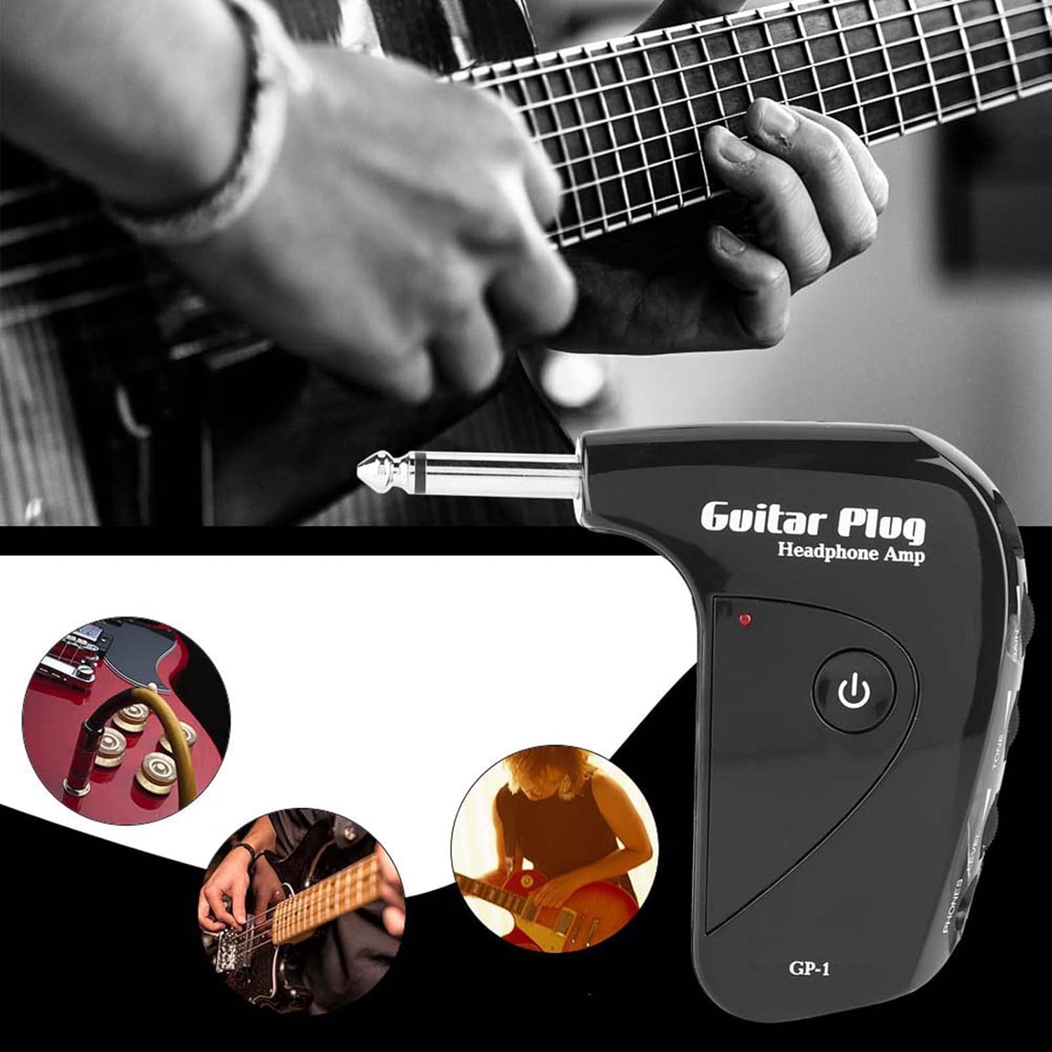 Mini Guitar Headphone Amplifier Plug, Portable with Classic British Distortion Effect, Great for Guitar Practicing