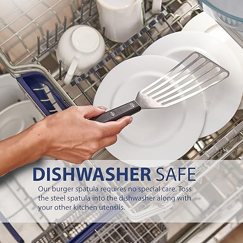 Miniatura 6 de Espátula ranurada de acero inoxidable para pescado, 11 pulgadas, delgada, resistente al calor con mango de acrilonitrilo butadieno estireno,