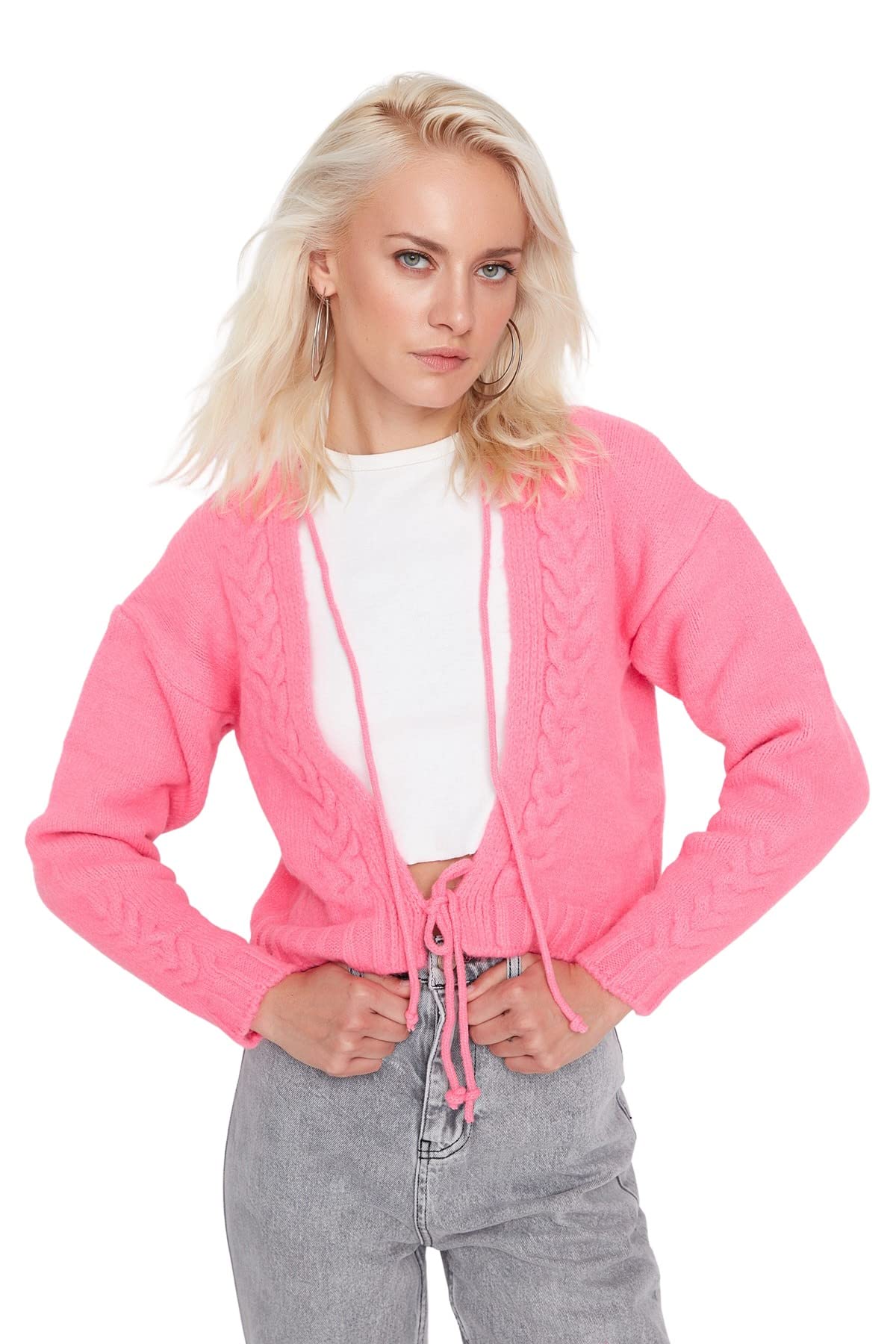 Trendyol Women Regular Basic V Neck Knitwear Cardigan Pink