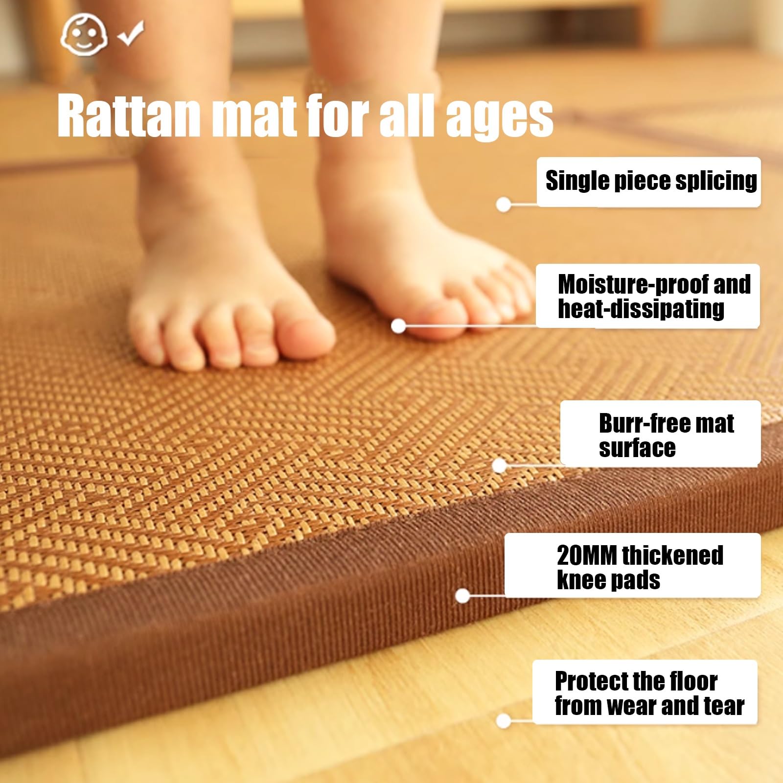 Idéal pour une chambre, Matelas tatami traditionnel japonais,Matelas tatami pliable, une chambre d'amis ou un espace de méditation,Tapis de sol pliable, matelas d'été respirant en rotin naturel(G,60*1