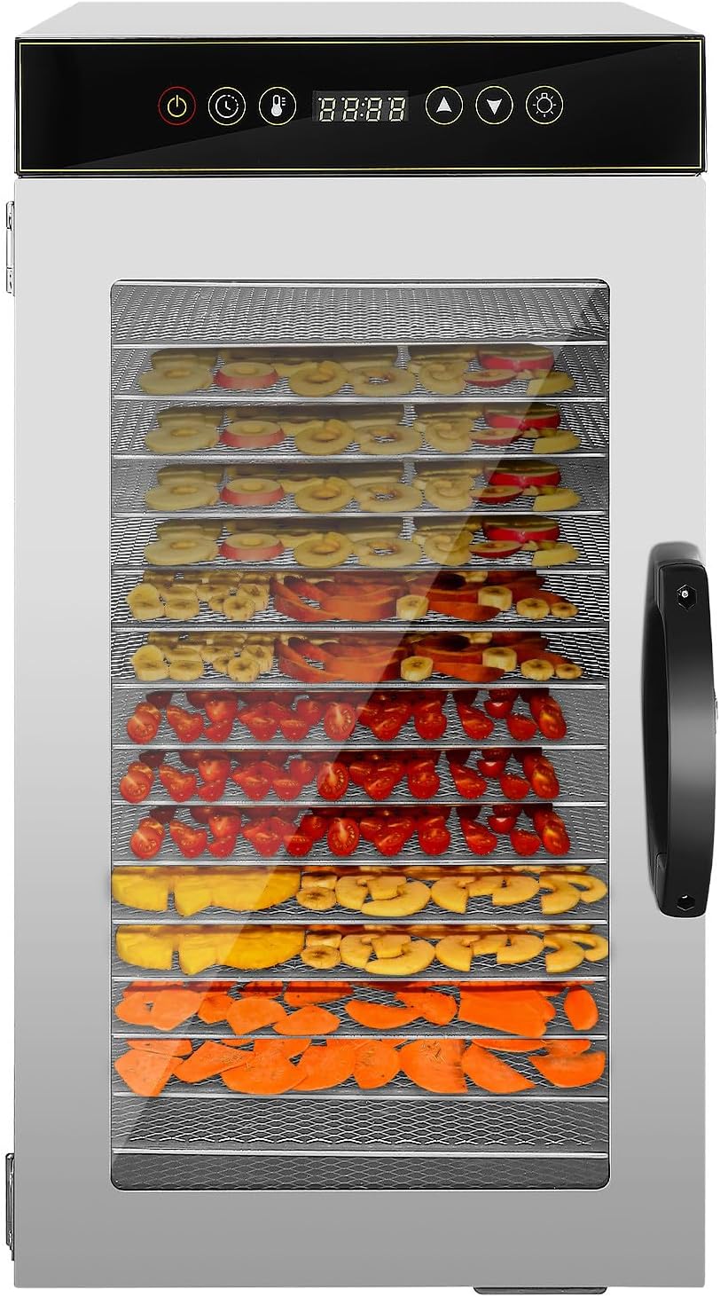 Alipis Food Dehydrator Machine: Stainless Steel 18 Trays Commercial Dryer - Temperature Control Dehydrator For Jerky Meat Fruit Dog Treats with US Plug