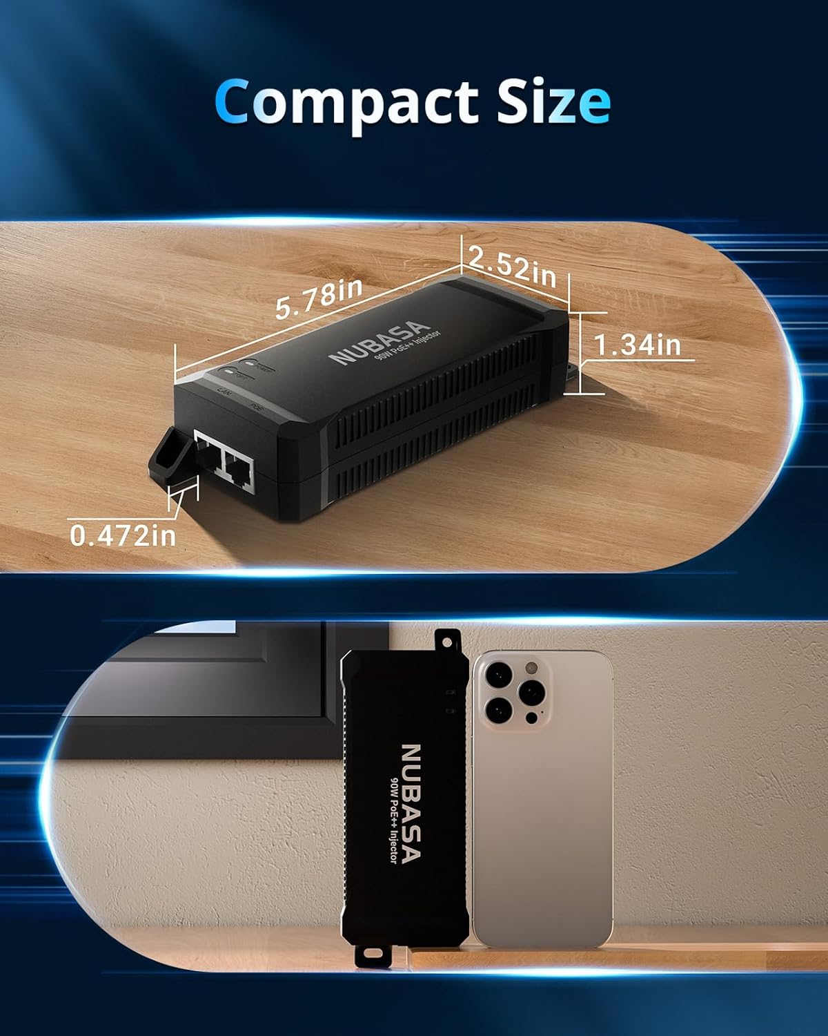90W PoE++ Injector | IEEE 802.3bt Class 8 Heavy-Duty Power Over Ethernet Adapter | Delivers 60W PoE Output at Distances Up to 328 ft | Plug & Play