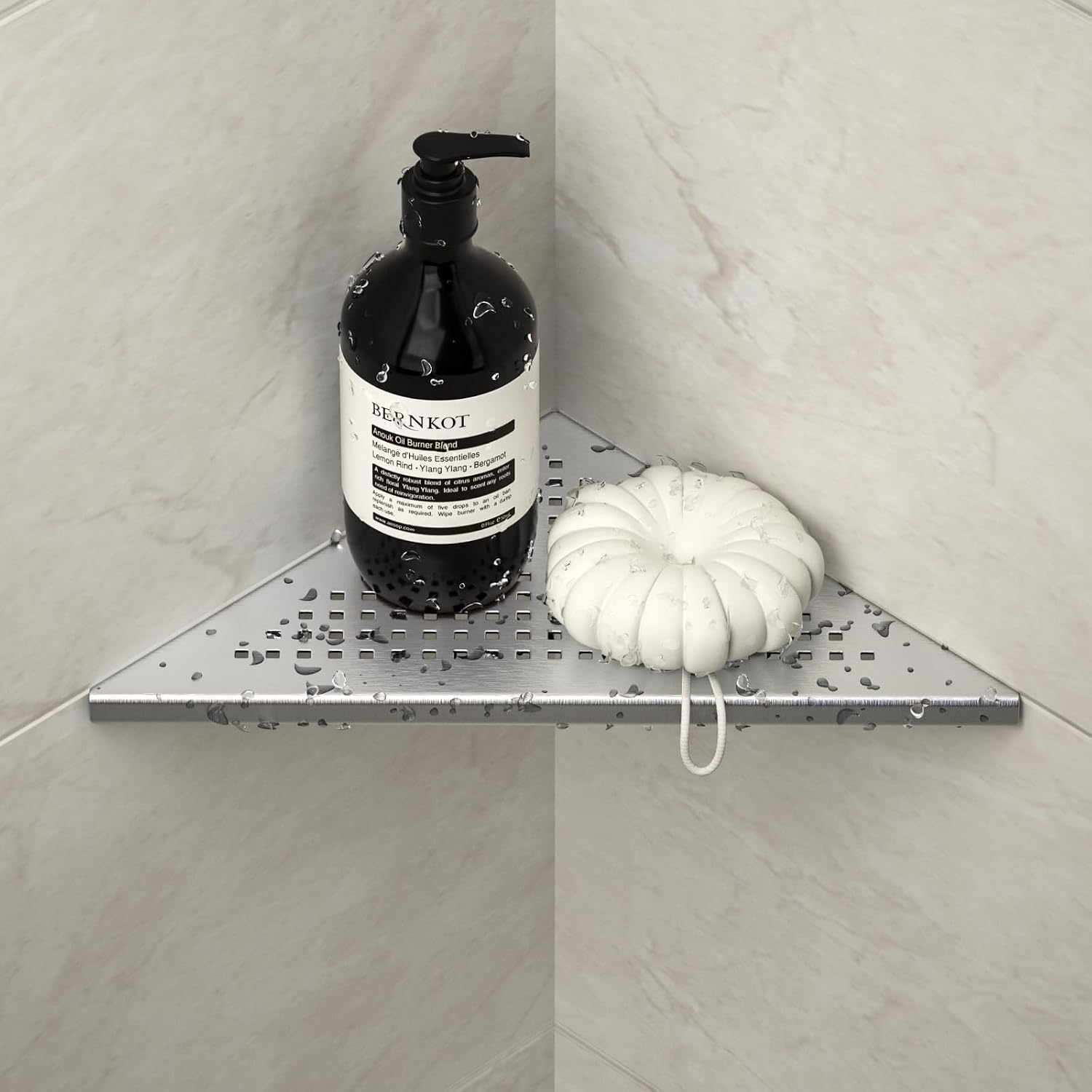 Corner Shower Shelf Stainless Steel 304 Bathroom Shelf with Grid Design for Tiled Walls Built-in Shelf for Bathroom Renovation Brushed 254 mm