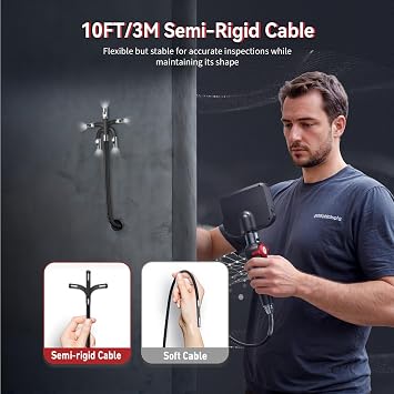 Ralcam Articulating Borescope endoscope inspection camera | 8.5mm endoscope with 8 LEDs, 5 IPS screen, 210° articulation, 32GB ,IP67 waterproof –for Wall Automotive and pipe-10FT