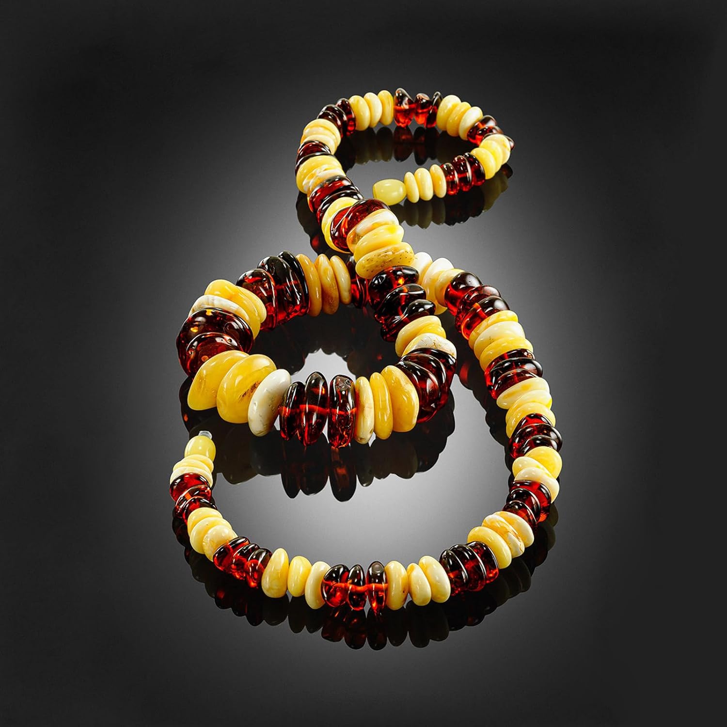Genuine Baltic Amber Beaded Necklace for Women – 21.3 Inch Handmade Multicolor Cognac & Butterscotch Amber Statement Jewelry – 273 Carats, 0.35-0.67 in Beads – Natural Polished Amber Gift